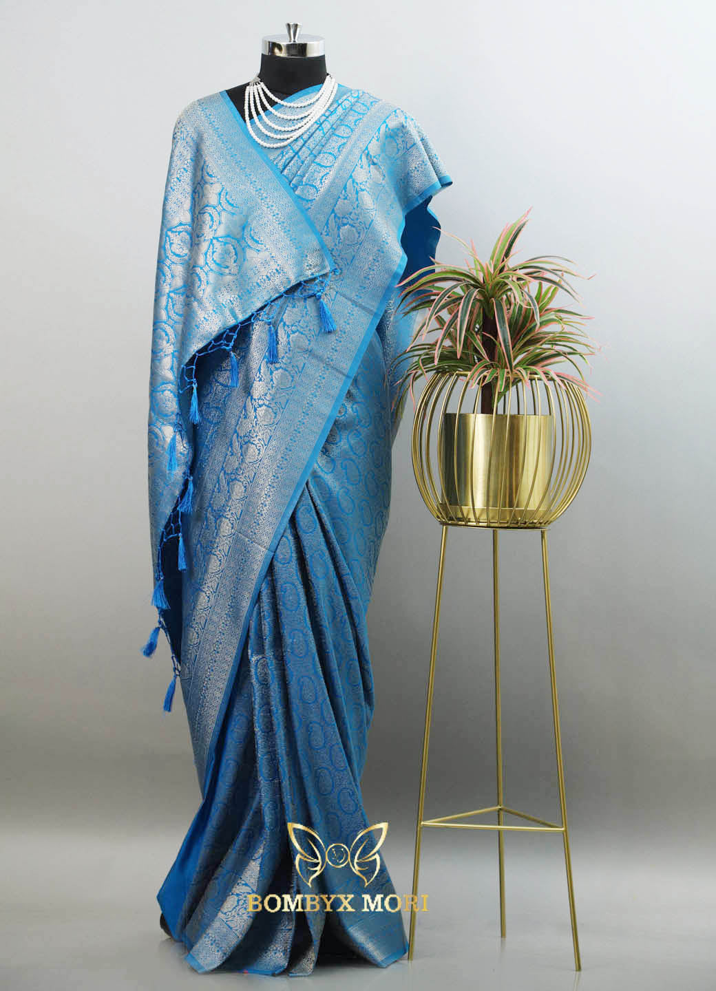 Dodger blue brocade silk saree