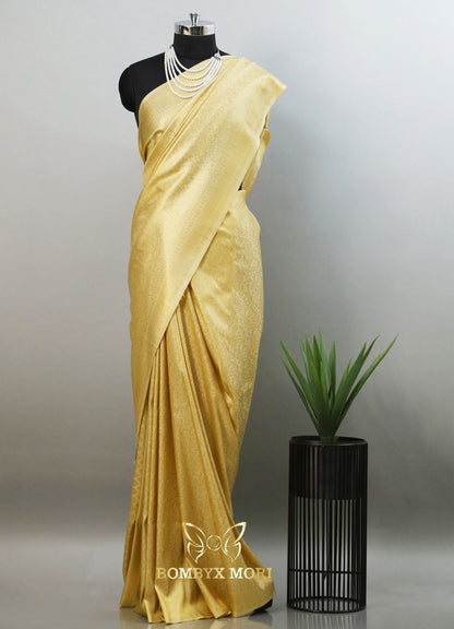 Golden Kanjeevaram brocade silk saree