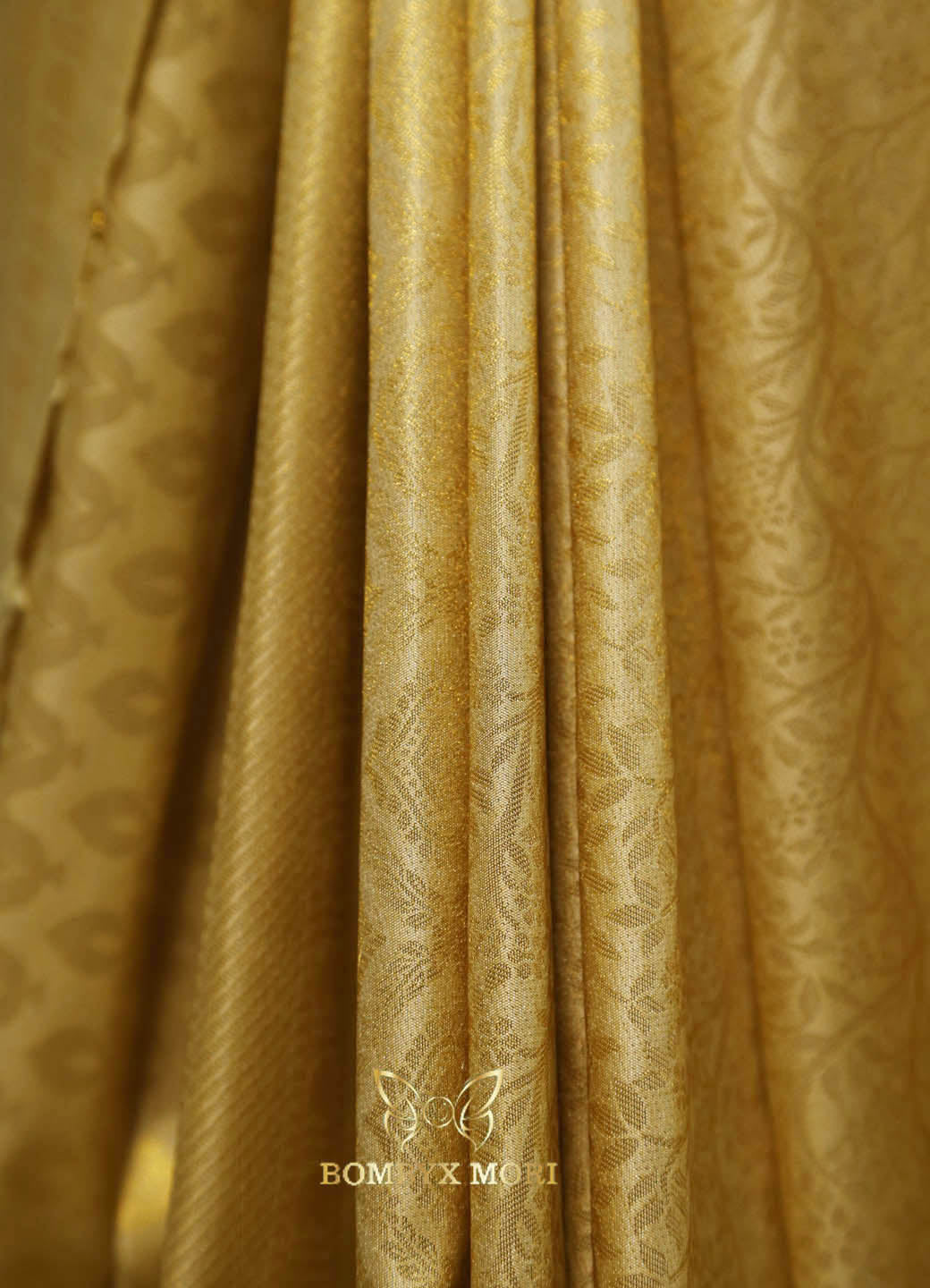 Golden Kanjeevaram brocade silk saree