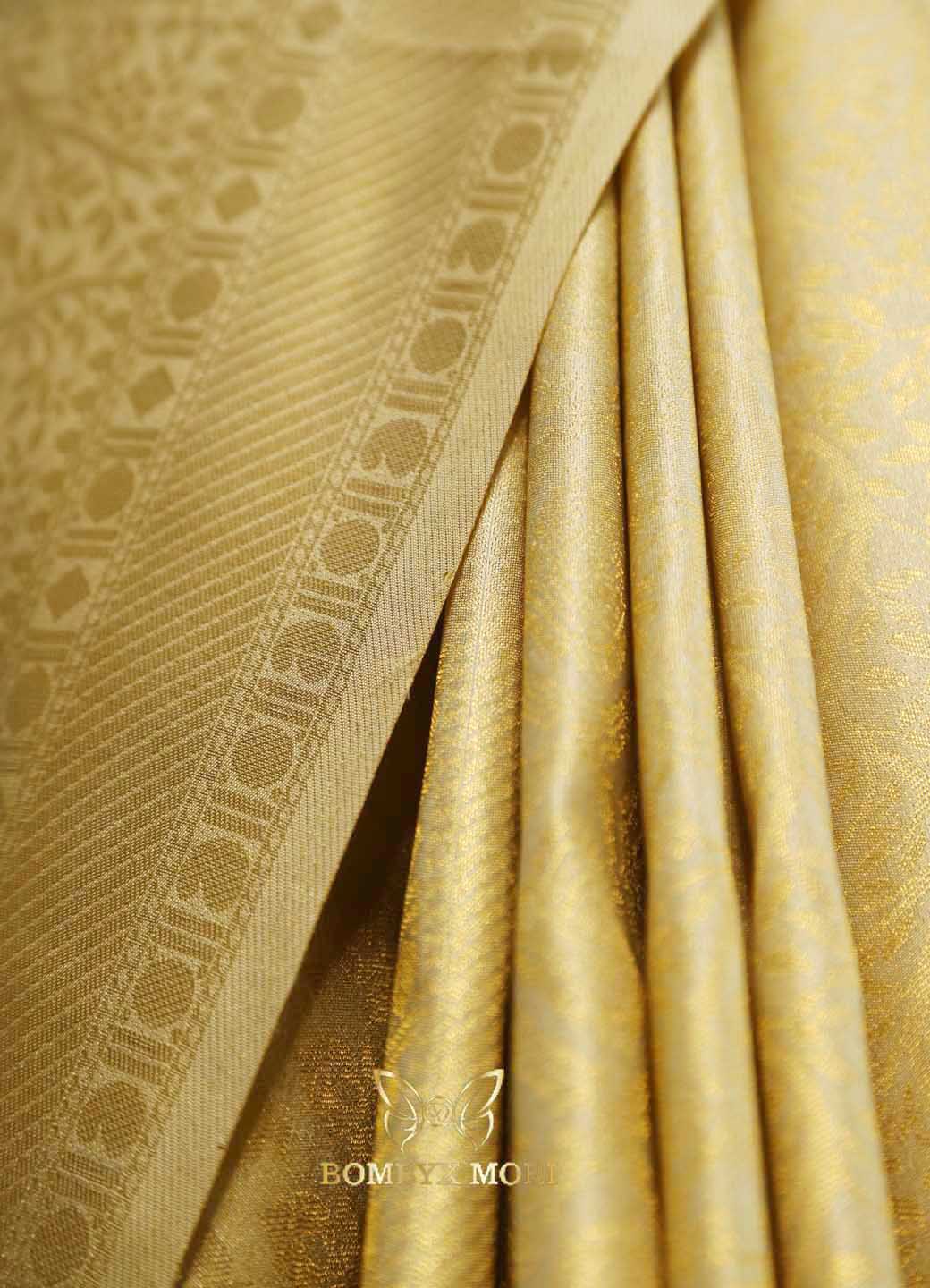 Golden Kanjeevaram brocade silk saree