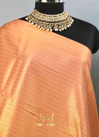 Peach golden kanjeevaram brocade silk saree