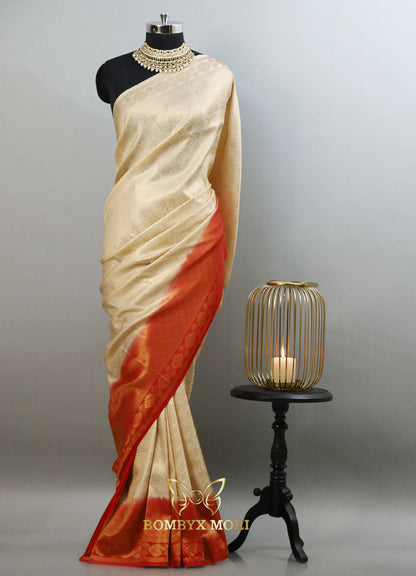 Golden red kanjivaram brocade silk