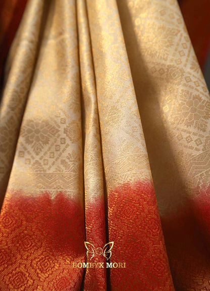 Golden red kanjivaram brocade silk