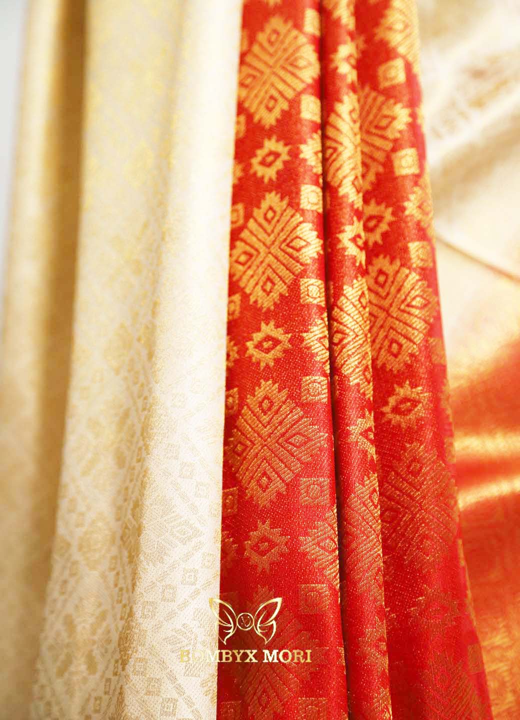 Golden red kanjivaram brocade silk