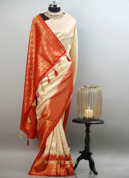 Golden red kanjivaram brocade silk