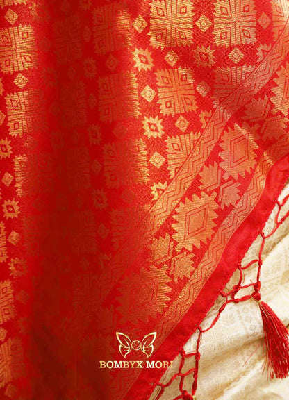 Golden red kanjivaram brocade silk