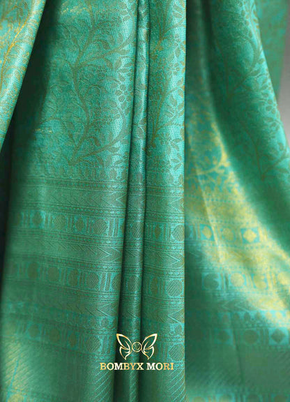 Turquoise brocade Kanjeevaram silk saree