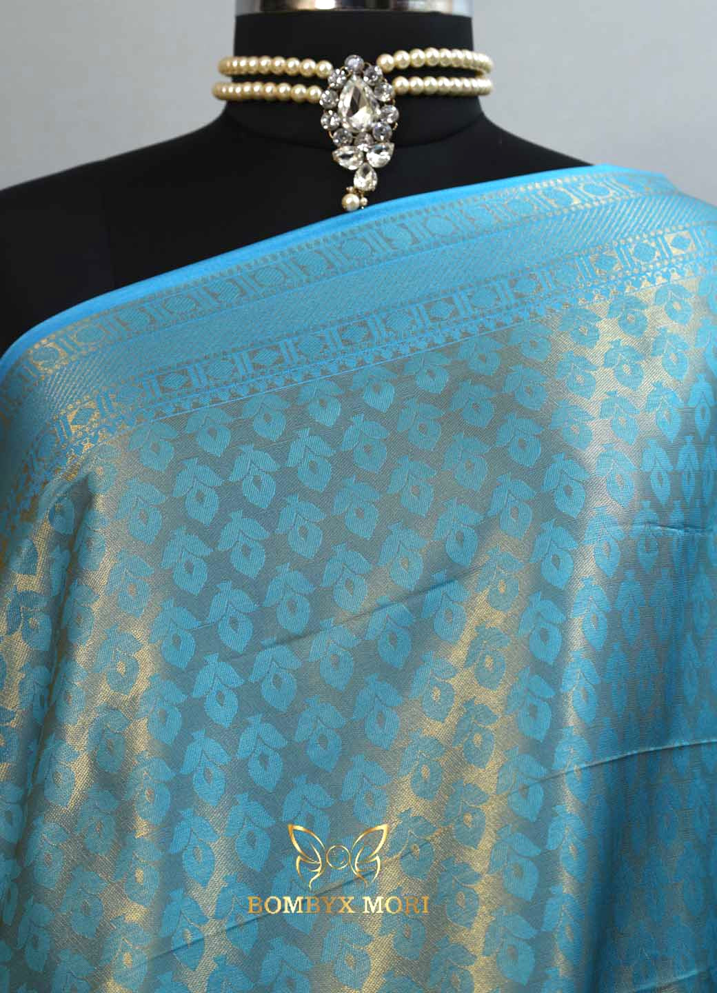 Olympic blue kanjeevaram brocade silk saree