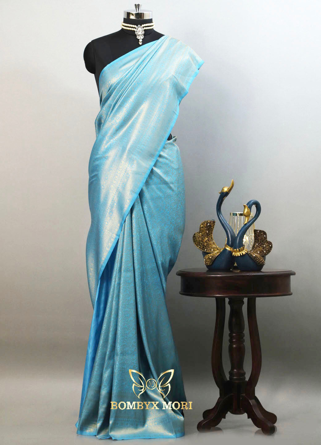 Olympic blue kanjeevaram brocade silk saree