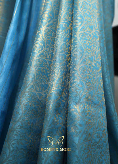 Olympic blue kanjeevaram brocade silk saree