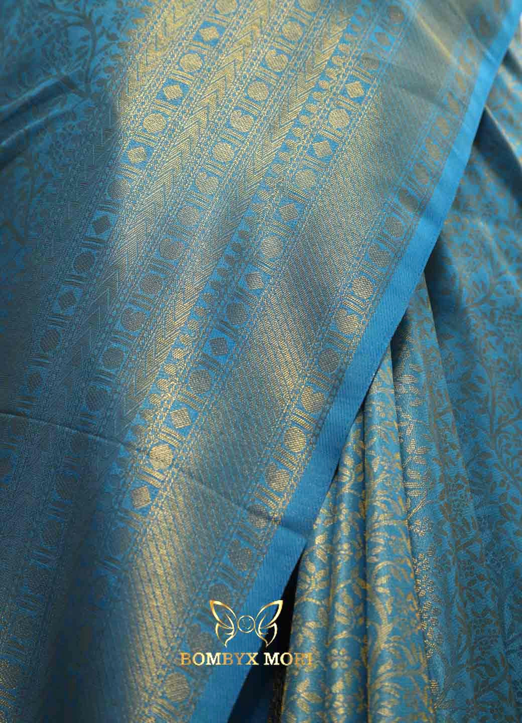 Olympic blue kanjeevaram brocade silk saree