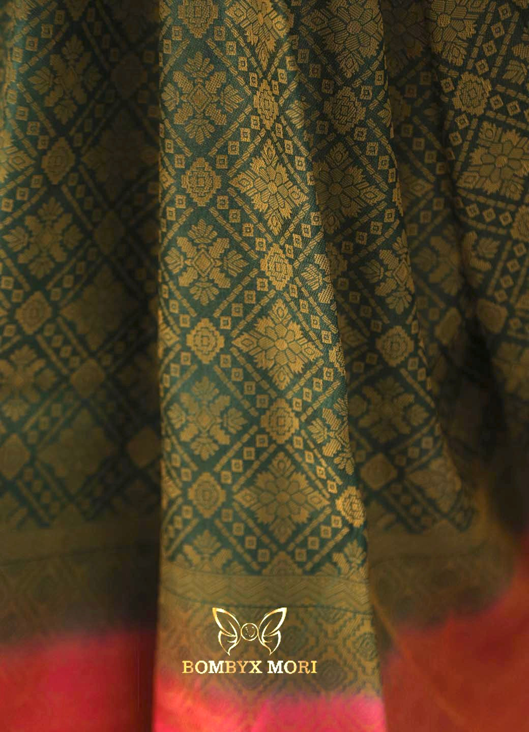 Green pink kanjivaram brocade silk saree