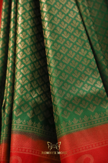 Green and red Kanjivaram brocade silk saree