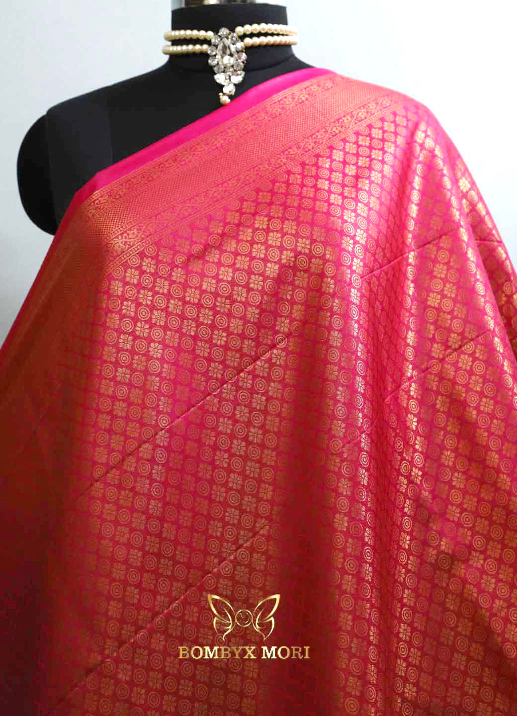 Royal magenta pink kanjeevaram brocade silk saree