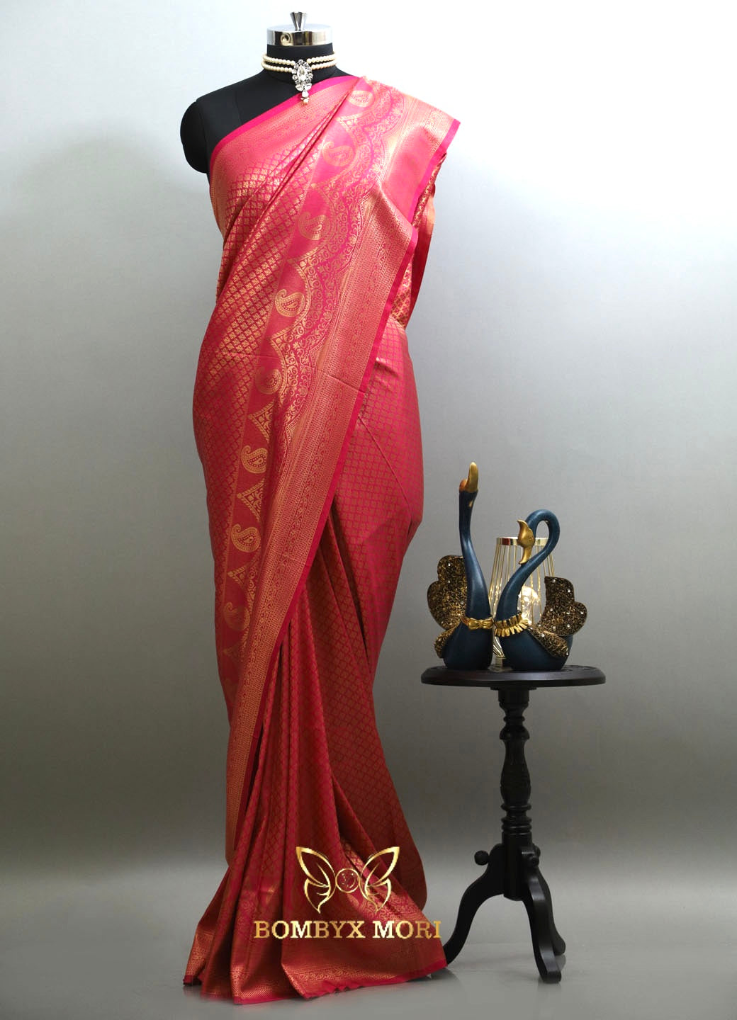 Royal magenta pink kanjeevaram brocade silk saree