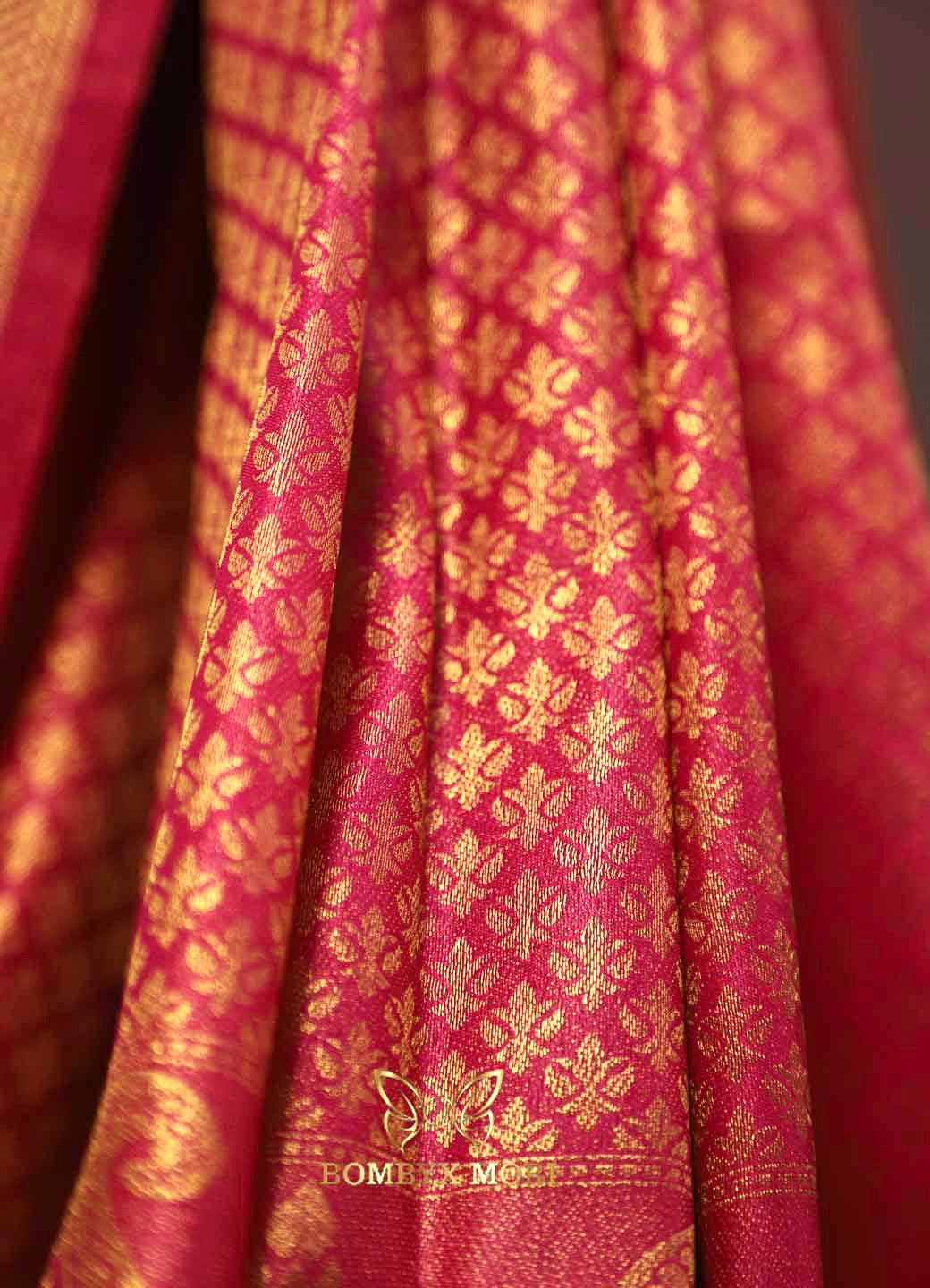 Royal magenta pink kanjeevaram brocade silk saree