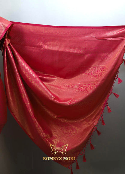 Royal magenta pink kanjeevaram brocade silk saree