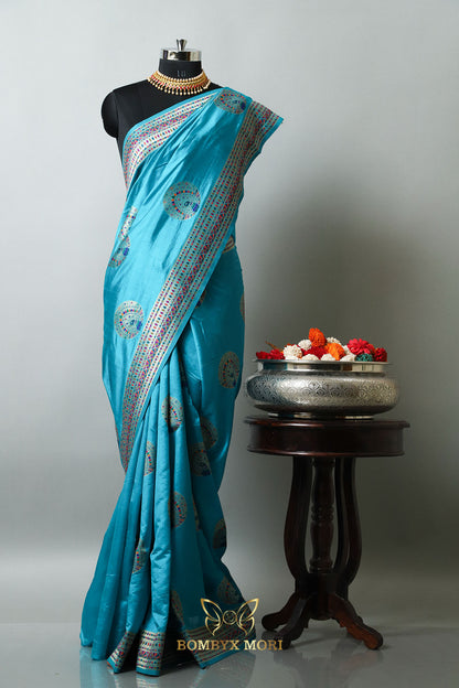  Mithila blue Madhubani silk saree