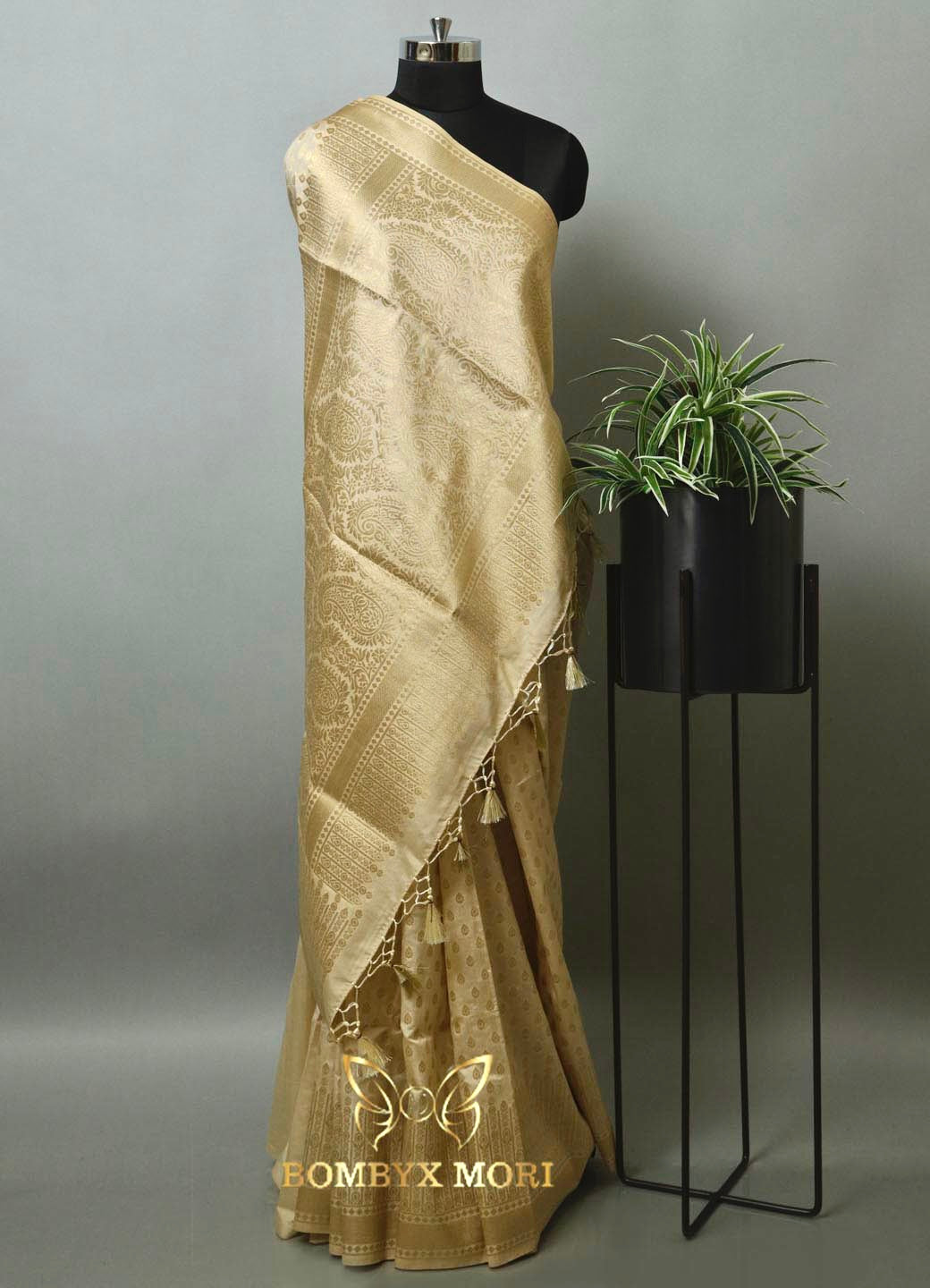 Pearl White Dola Silk Saree