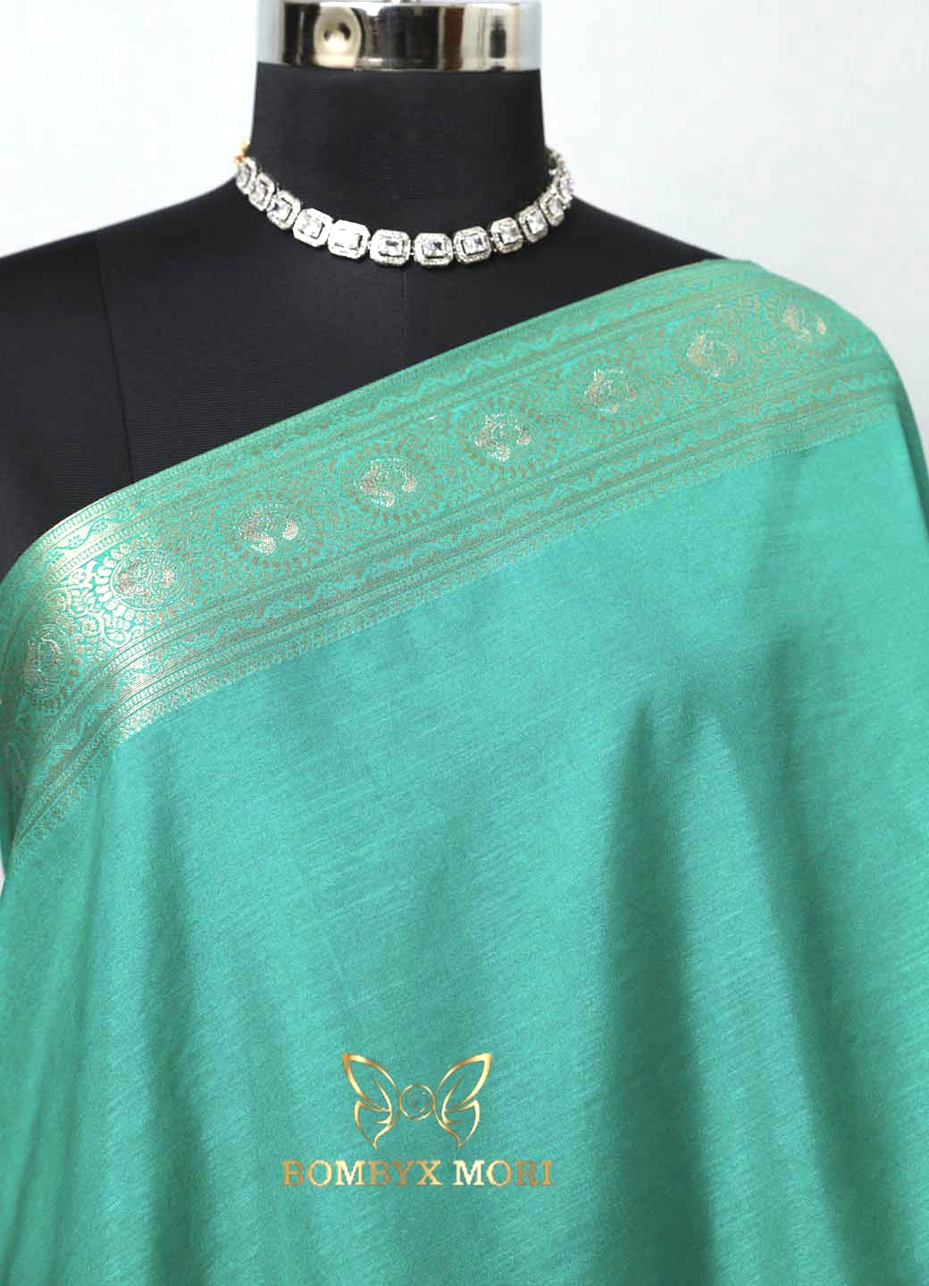 Green Passionate turquoise ethereal Dola silk Saree