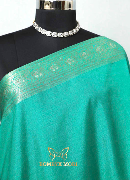 Green Passionate turquoise ethereal Dola silk Saree