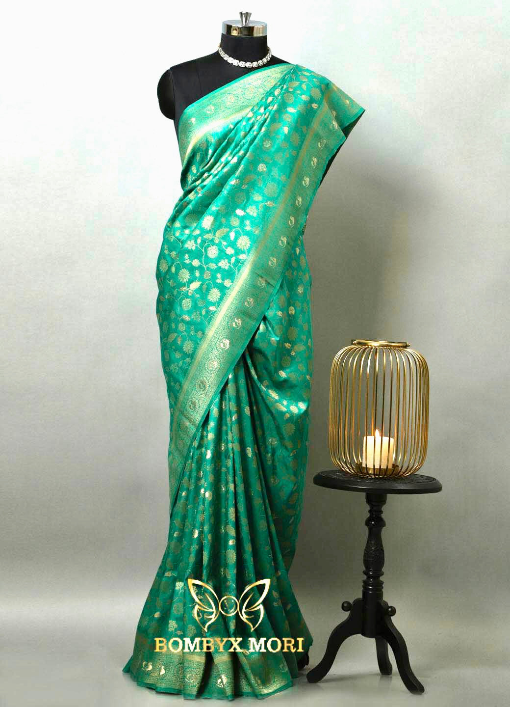 Green Passionate turquoise ethereal Dola silk Saree