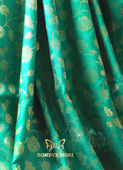 Green Passionate turquoise ethereal Dola silk Saree