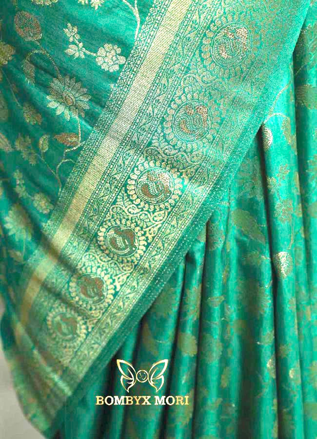 Green Passionate turquoise ethereal Dola silk Saree