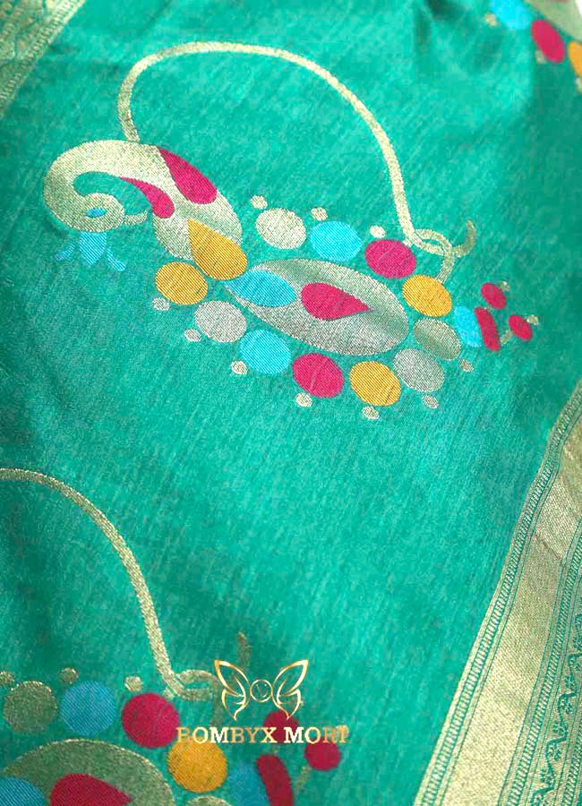 Green Passionate turquoise ethereal Dola silk Saree