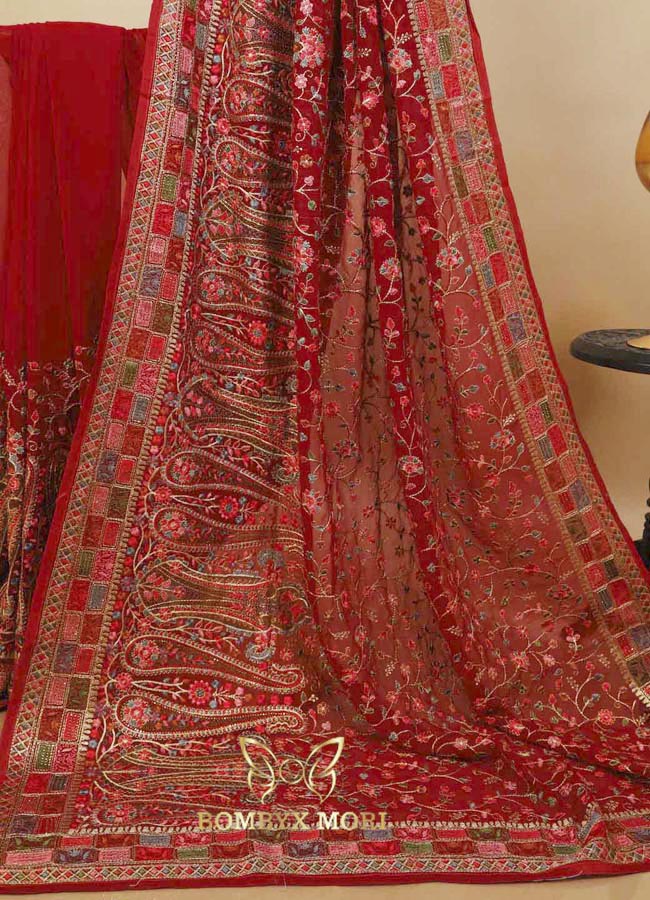 Ravishing Red Kashida Saree