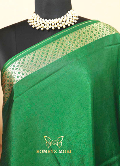 Modest Green and Golden Breeze Dola Silk Saree