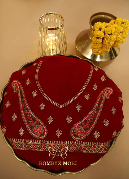 Ravishing Red Kashida Saree